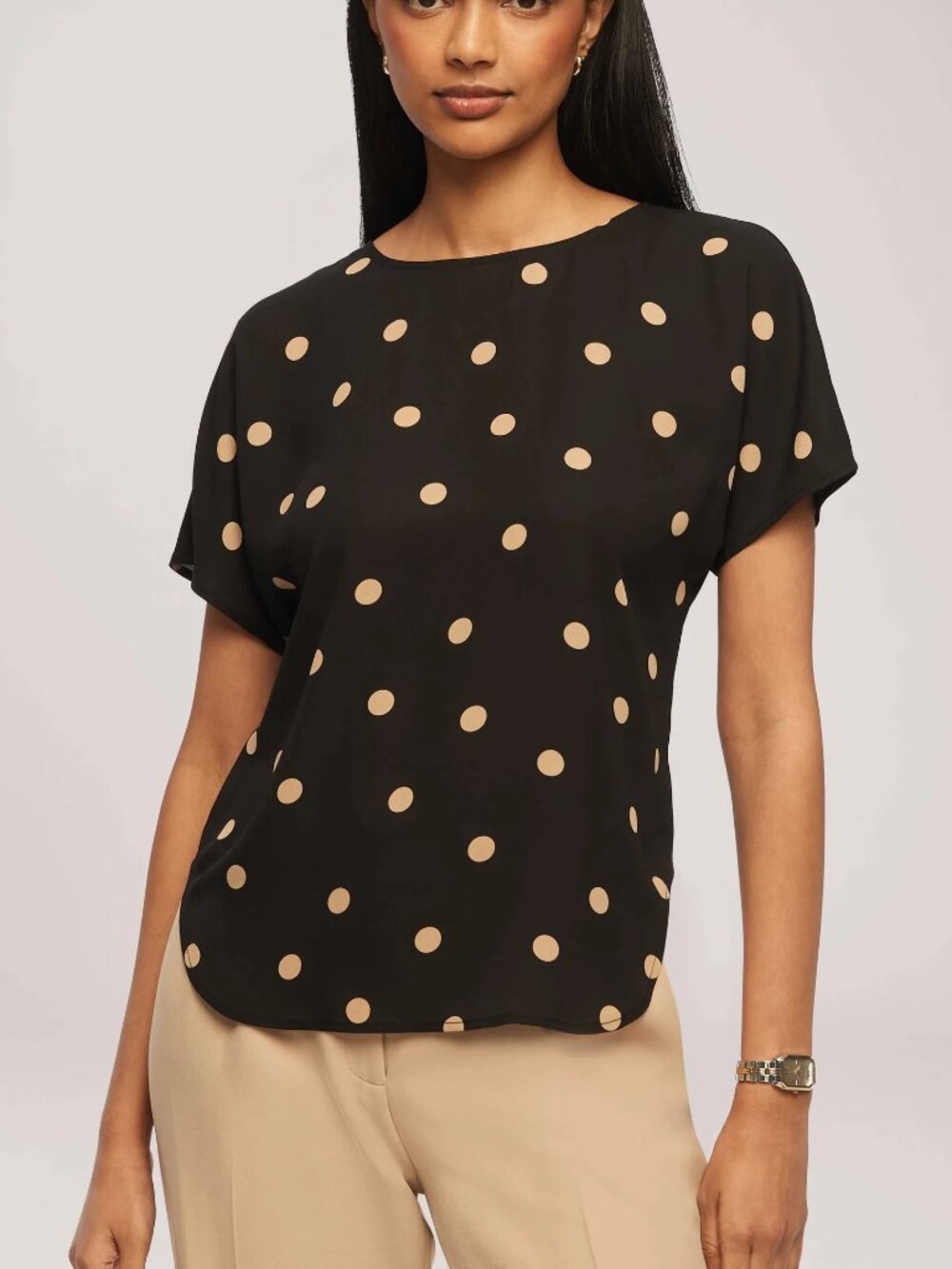 Anne Klein Large Dot Bateau Neck Blouse Black XS
